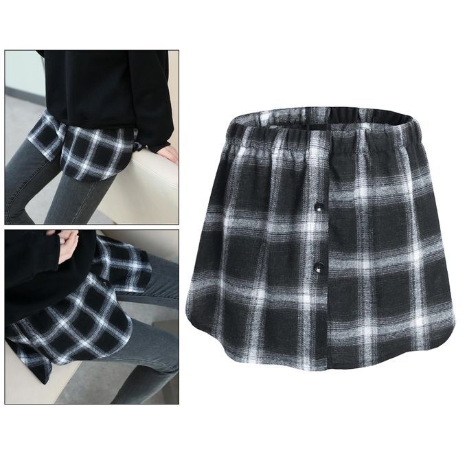 Plaid Half Skirt Girls TShirt Hoodies False Bottom Extender Black