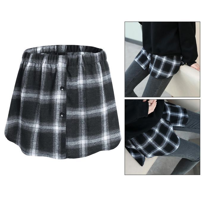 Plaid Half Skirt Girls TShirt Hoodies False Bottom Extender Black
