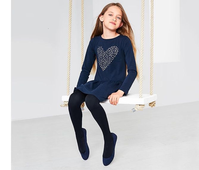 Girls Tights Set Of 2, Navy Blue