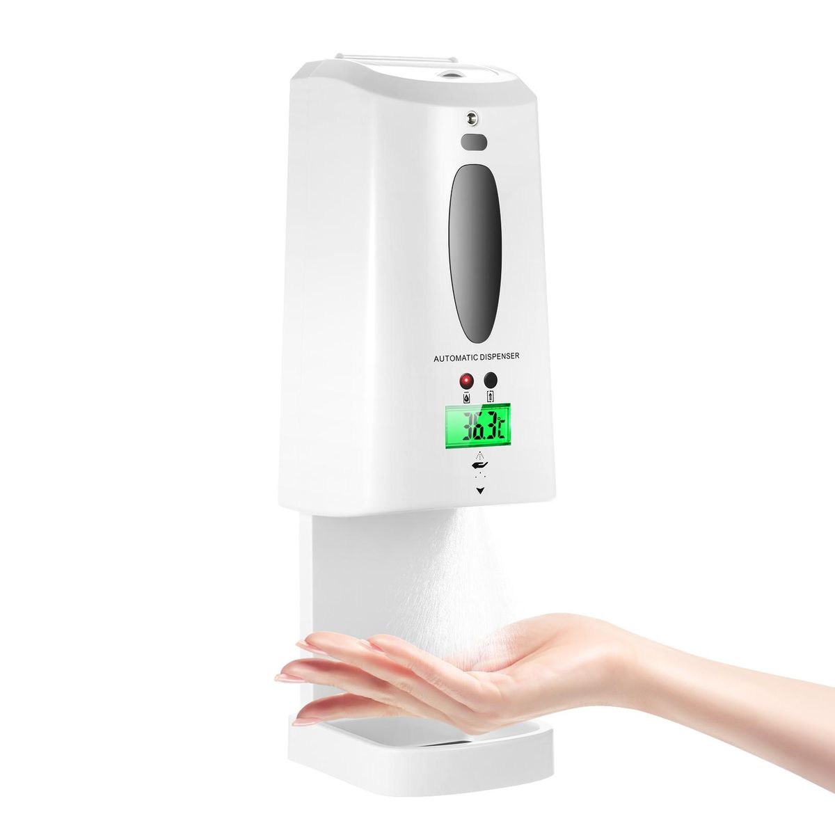 2 in 1 Automatic Non-contact Temperature Measuring Soap Dispenser with 3-Color Backlight LCD Screen 1300ml Auto Soap Dispenser Sprayer and Digital Infrared Thermometer Wall Mounted or Desktop for Home Commercial Public Places