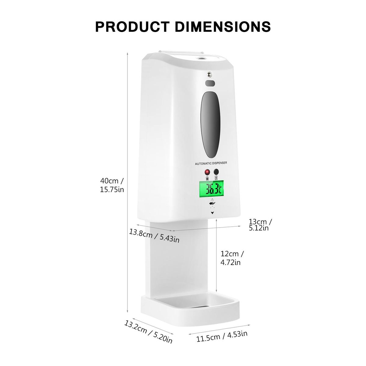 2 in 1 Automatic Non-contact Temperature Measuring Soap Dispenser with 3-Color Backlight LCD Screen 1300ml Auto Soap Dispenser Sprayer and Digital Infrared Thermometer Wall Mounted or Desktop for Home Commercial Public Places