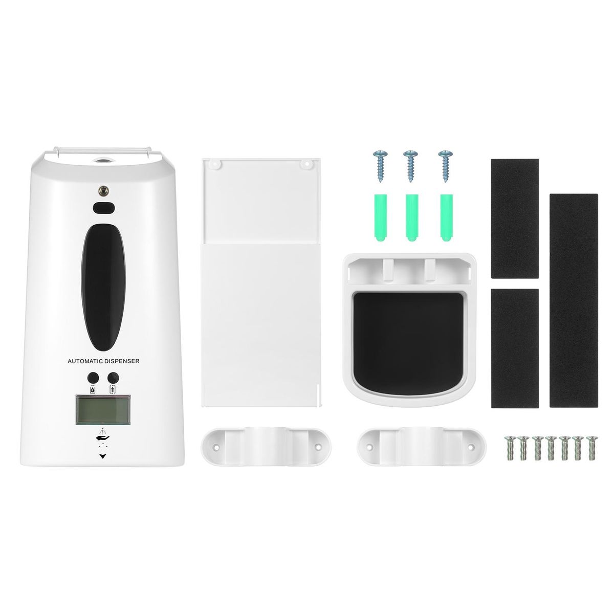 2 in 1 Automatic Non-contact Temperature Measuring Soap Dispenser with 3-Color Backlight LCD Screen 1300ml Auto Soap Dispenser Sprayer and Digital Infrared Thermometer Wall Mounted or Desktop for Home Commercial Public Places