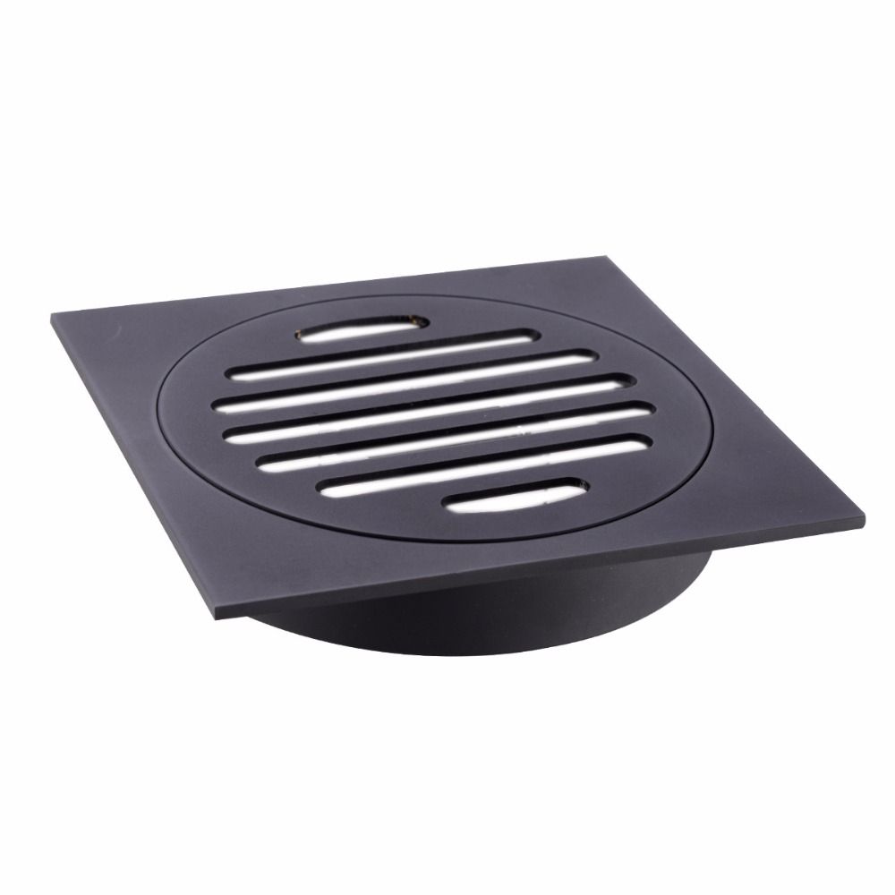 Matte Black BrSquare Floor Drain Strainer, Copper Shower Waste Drain Cover 11-158B
