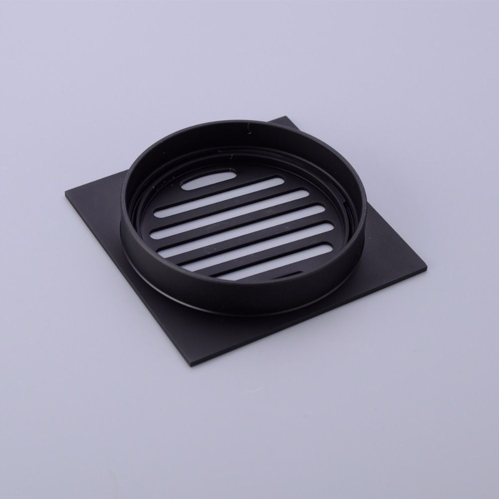 Matte Black BrSquare Floor Drain Strainer, Copper Shower Waste Drain Cover 11-158B