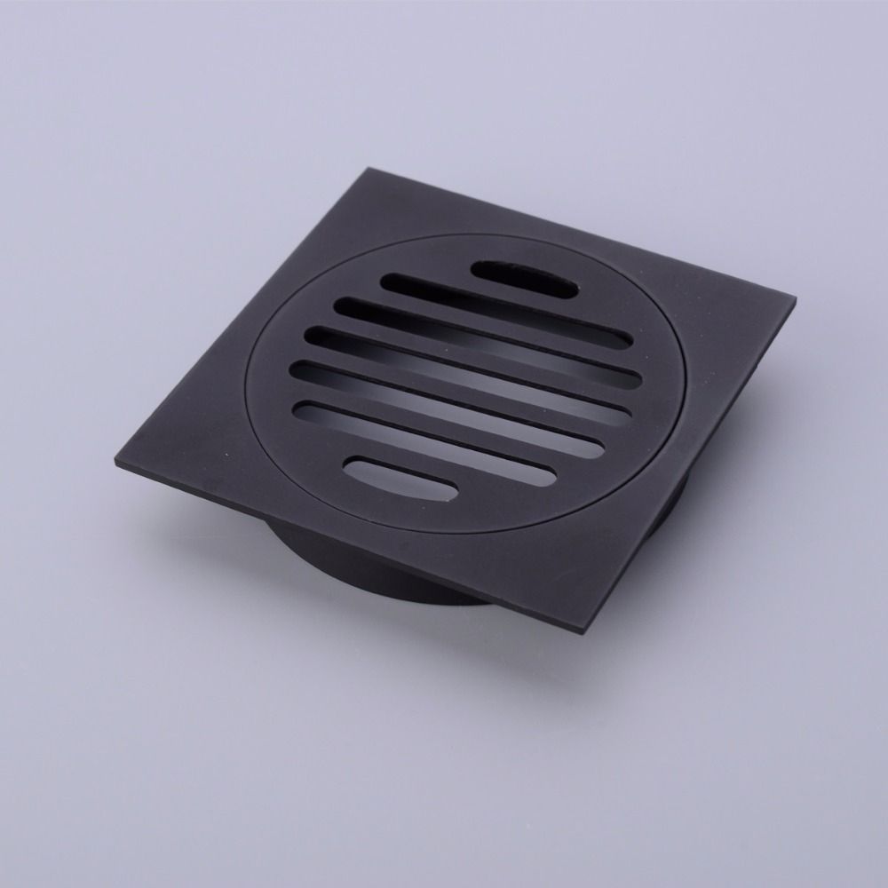 Matte Black BrSquare Floor Drain Strainer, Copper Shower Waste Drain Cover 11-158B
