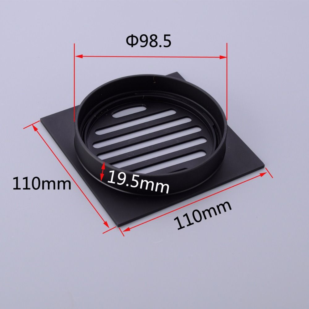 Matte Black BrSquare Floor Drain Strainer, Copper Shower Waste Drain Cover 11-158B