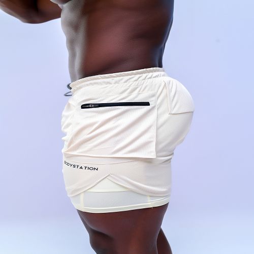 Men's Shorts With Tights - Off White