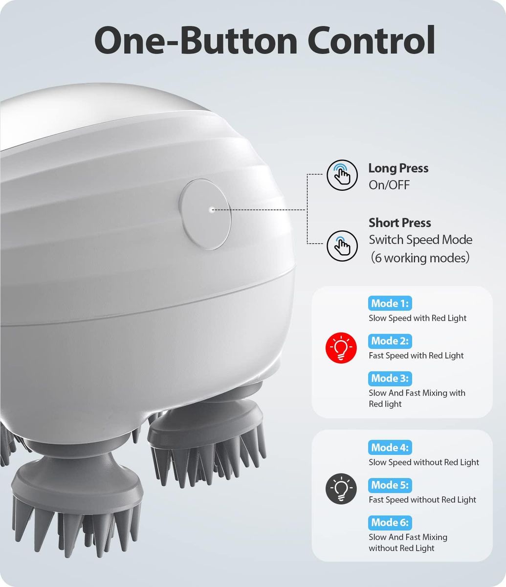 Electric Scalp Massager with LED Light, Waterproof Electric Hair Massager with 8 Massage Claws