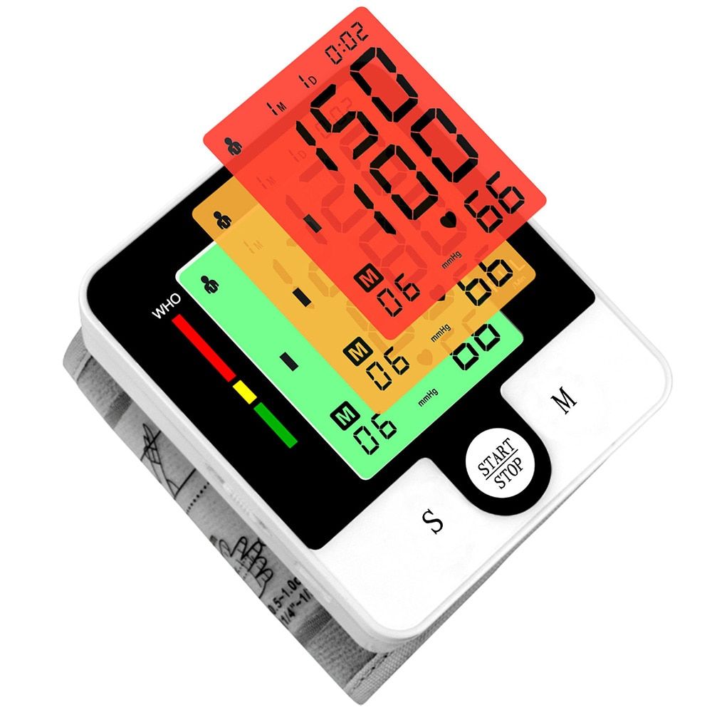 Rechargeable Wrist Blood Pressure Monitor Automatic Sphygmomanometer Tonometer Tensiometer Heart Rate Pulse Meter BP Monitor