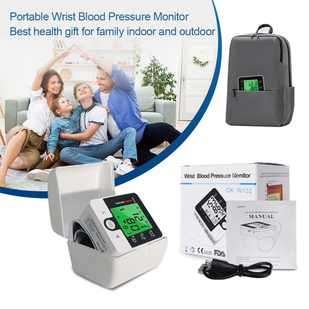 Rechargeable Wrist Blood Pressure Monitor Automatic Sphygmomanometer Tonometer Tensiometer Heart Rate Pulse Meter BP Monitor