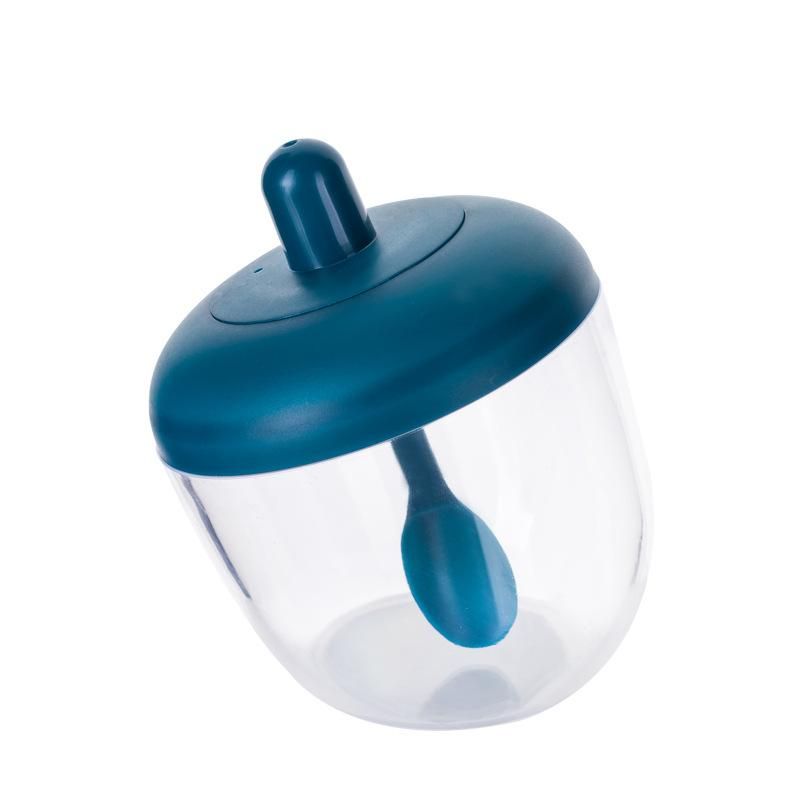 Transparent Creative Japanese-Style Kitchen round Seasoning Jar Seasoning Bottle with Spoon and Lid Moisture-Proof and Dust-Proo