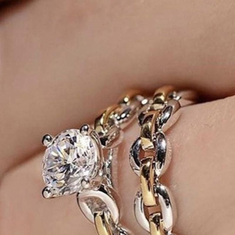 2Pcs/Set Chain Smooth Surface Wedding Bands Alloy-Golden