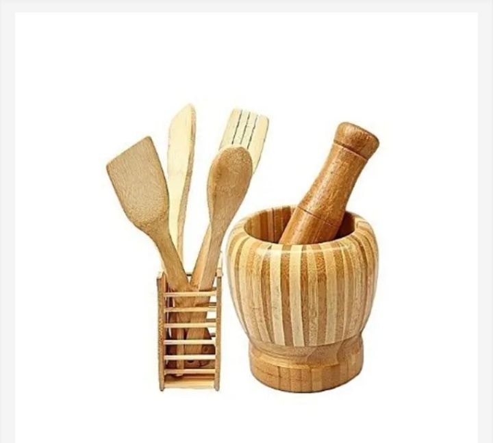 Universal  Wooden Spoon Set And Portable Mortal And Pestle