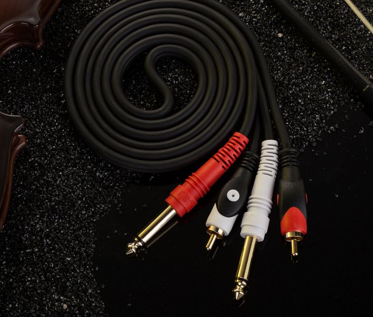 Dual RCA Male Connector To Dual 6.35MM Male Connector Cable