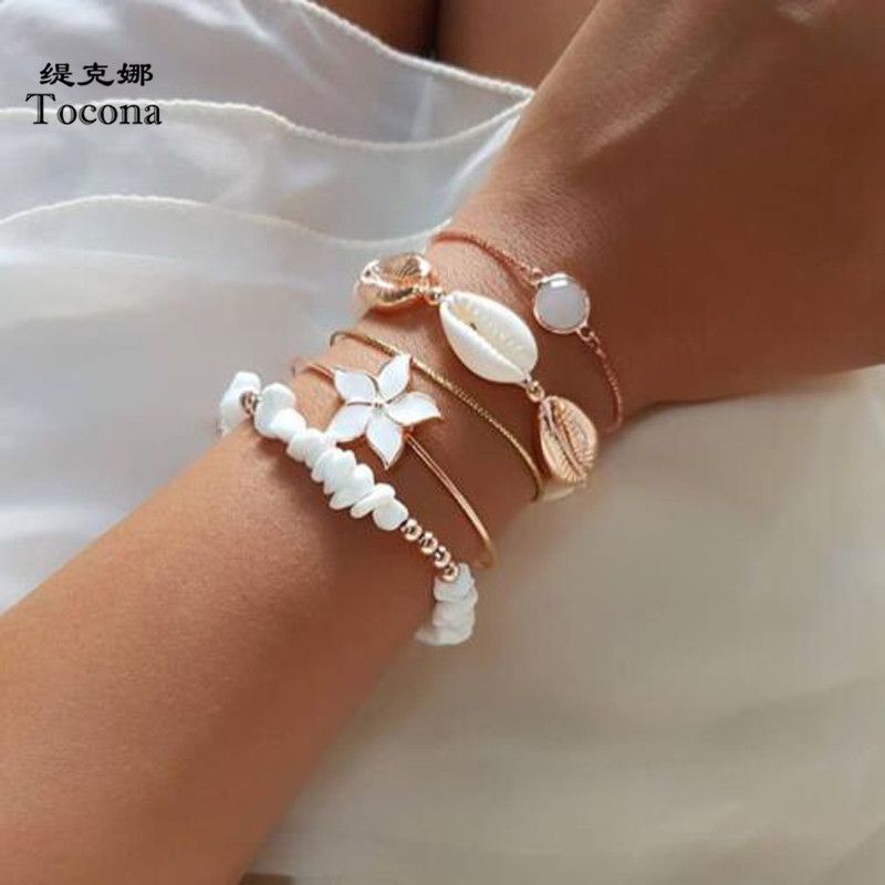 Natutal Stone Bead Lets For Women  Flowers Summer Shell Opeal Chain