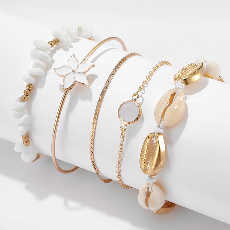 Natutal Stone Bead Lets For Women  Flowers Summer Shell Opeal Chain