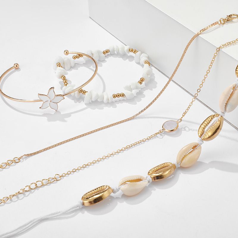 Natutal Stone Bead Lets For Women  Flowers Summer Shell Opeal Chain