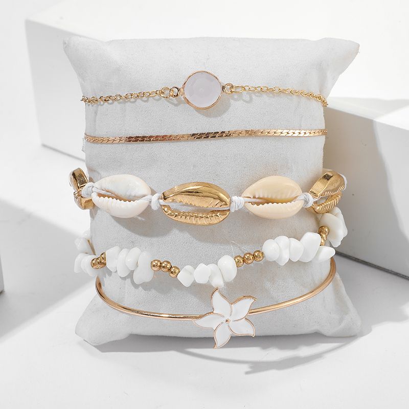 Natutal Stone Bead Lets For Women  Flowers Summer Shell Opeal Chain
