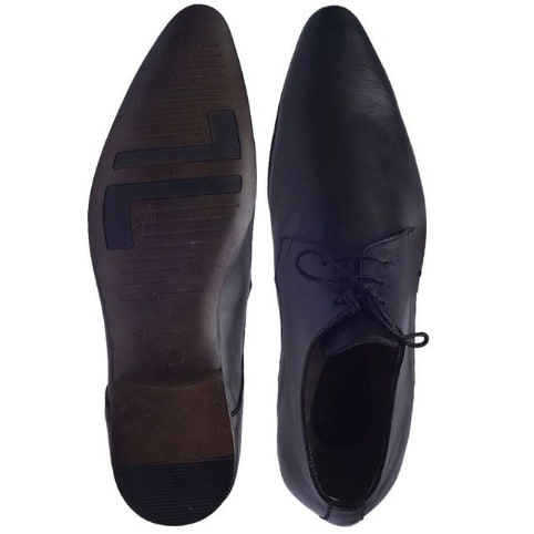 Pointed Toe Derby Patterned Low Ankle Shoe - Black