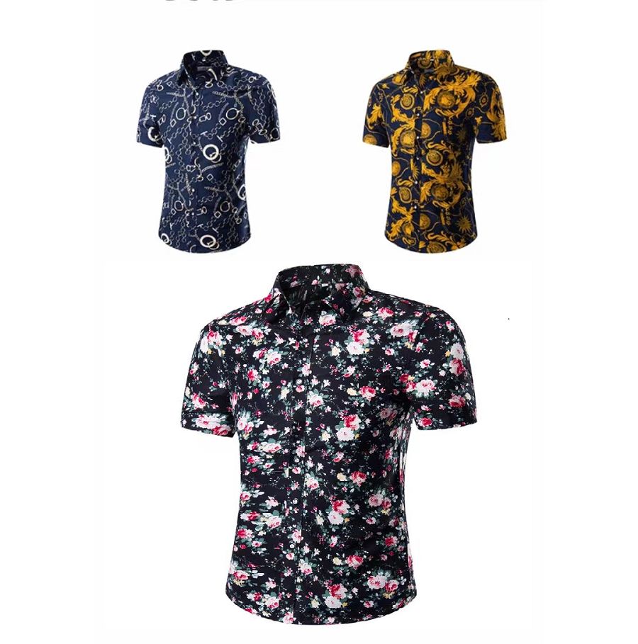 {MijaGrace} Men's Casual Floral Printed Shirt & Shorts 2 Piece Set - Wine Red