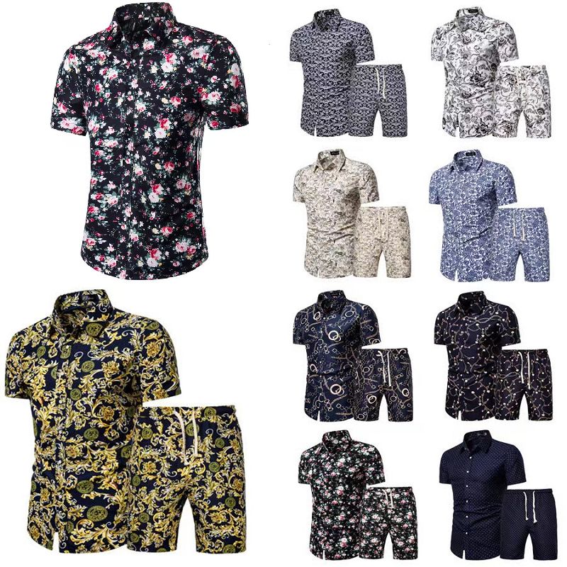 {MijaGrace} Men's Casual Floral Printed Shirt & Shorts 2 Piece Set - Wine Red