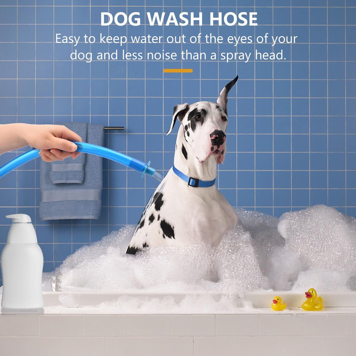 Slip-on Dog Wash Hose Attachment Handheld Pet Shower Hose for Showerhead Sink 5FT Hose Length Fits Up to 6 Inch Diameter Heads (NOT for Tub Water Tap)