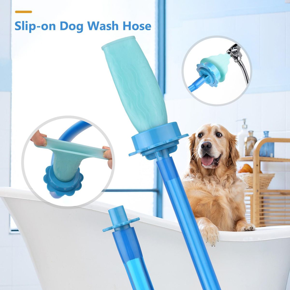 Slip-on Dog Wash Hose Attachment Handheld Pet Shower Hose for Showerhead Sink 5FT Hose Length Fits Up to 6 Inch Diameter Heads (NOT for Tub Water Tap)