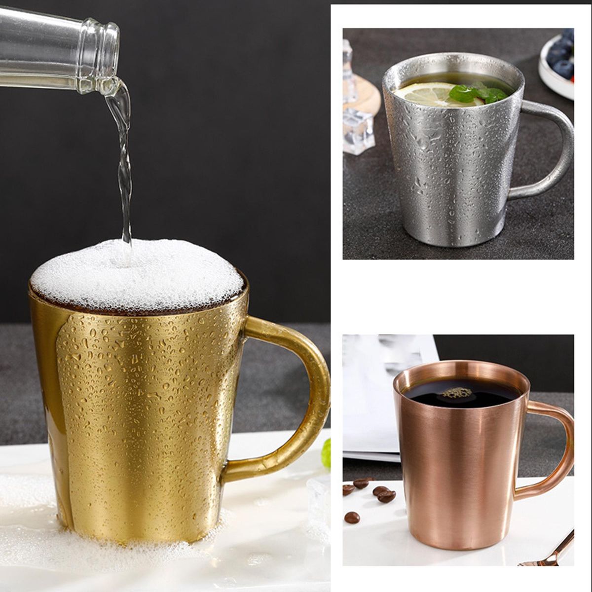 Travel Mug Camping Double Insulated With Handle Sports Travel Tea Gold