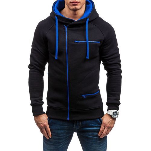 Men's Winter Thick Zipper Hoodie - Black