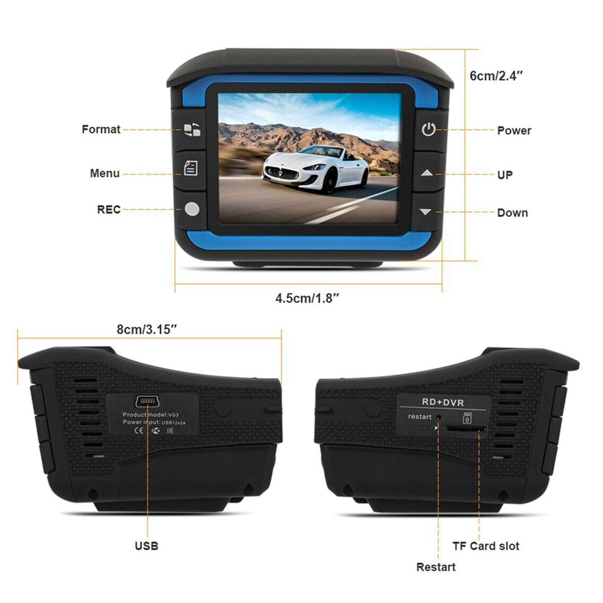 Car DVR Recorder With 2inch LCD Screen Speed Detector 720P