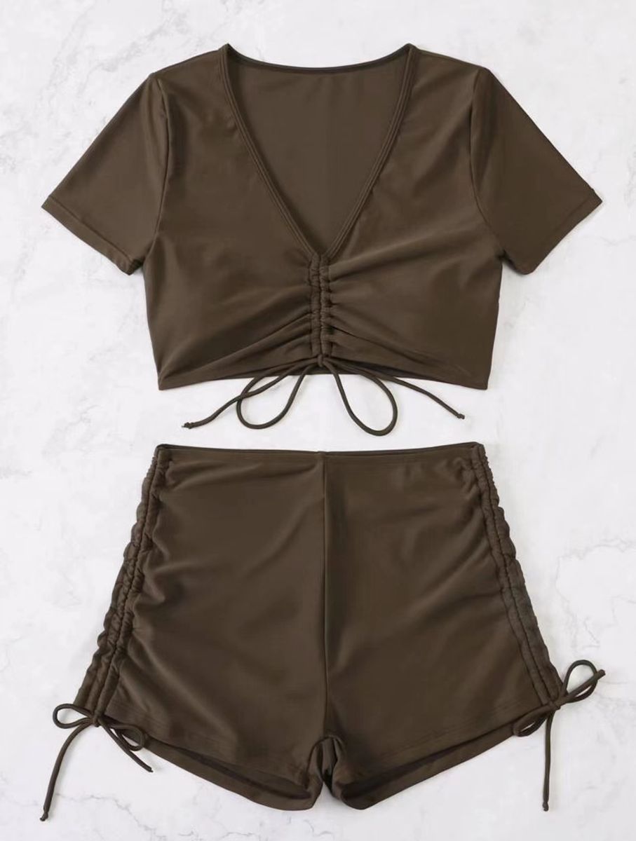 (Black)High Waist Bikini Set Solid Swimwear Women Swimsuit 2022 New Boyleg