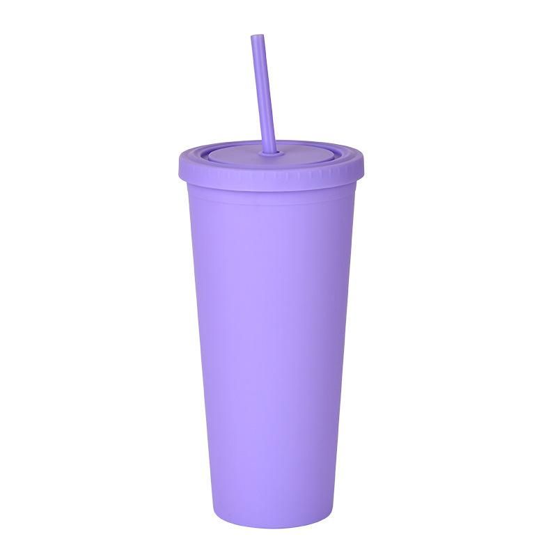 3 Colors Premium Plastic Tumbler with Straw Lid, Double-Walled Matte Handy Cup