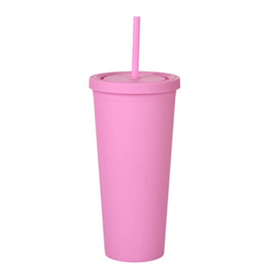 3 Colors Premium Plastic Tumbler with Straw Lid, Double-Walled Matte Handy Cup