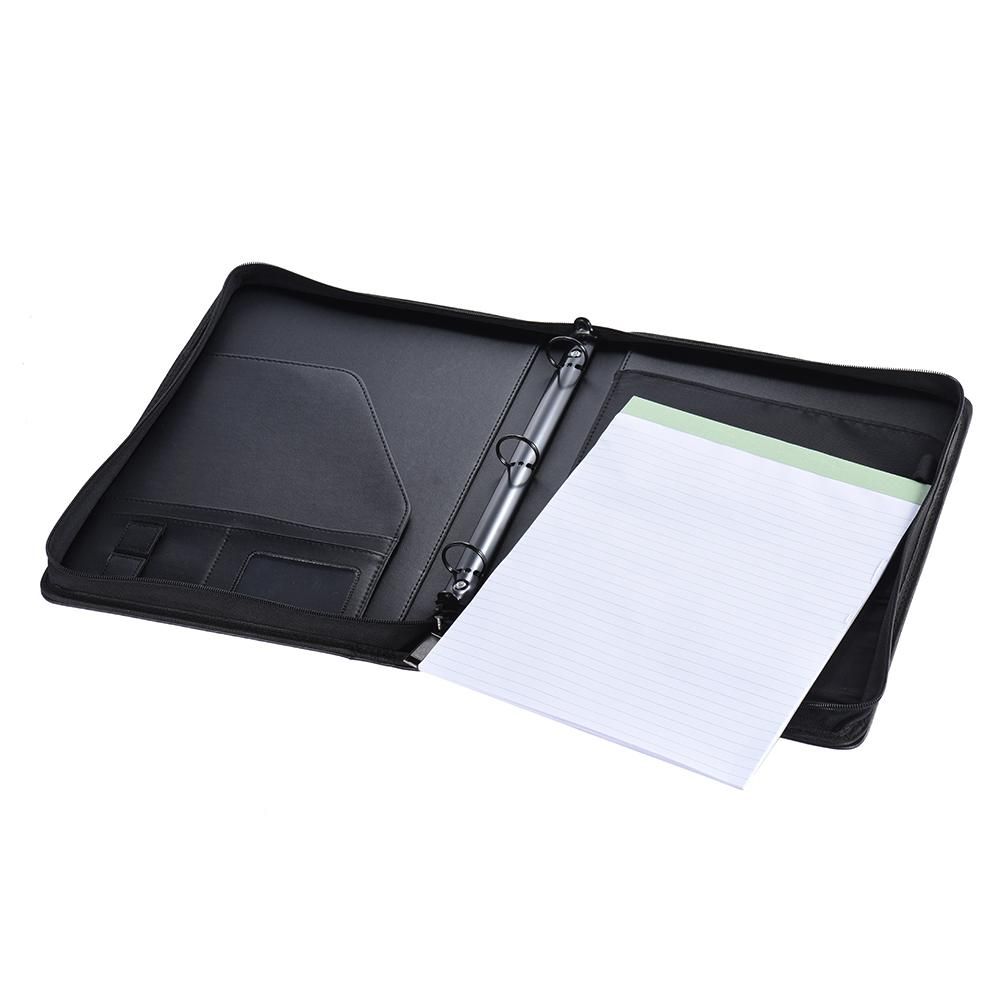 Multifunctional Professional Business Portfolio Padfolio Folder Document Case Organizer A4 PU Leather Zippered Closure Loose-leaf Loop with Business Card Holder Memo Note Pad
