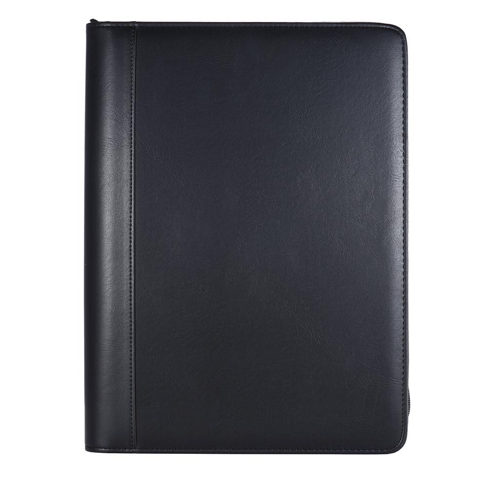 Multifunctional Professional Business Portfolio Padfolio Folder Document Case Organizer A4 PU Leather Zippered Closure Loose-leaf Loop with Business Card Holder Memo Note Pad