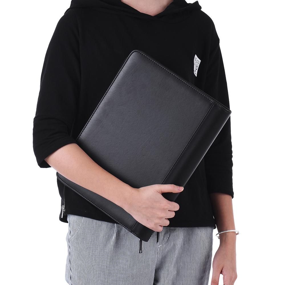Multifunctional Professional Business Portfolio Padfolio Folder Document Case Organizer A4 PU Leather Zippered Closure Loose-leaf Loop with Business Card Holder Memo Note Pad