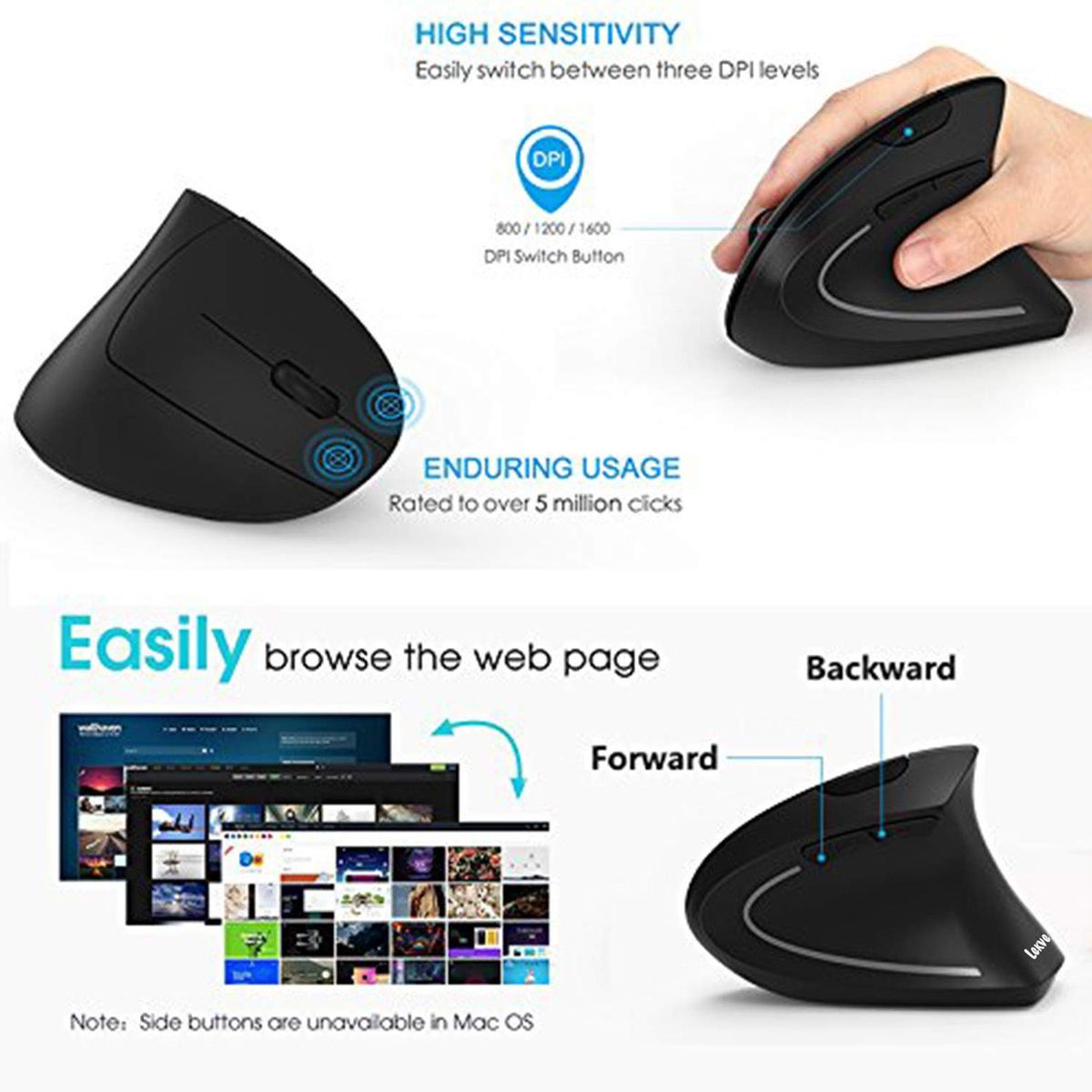 Rechargeable Optical Vertical Wireless Mouse Ergonomic Mouse