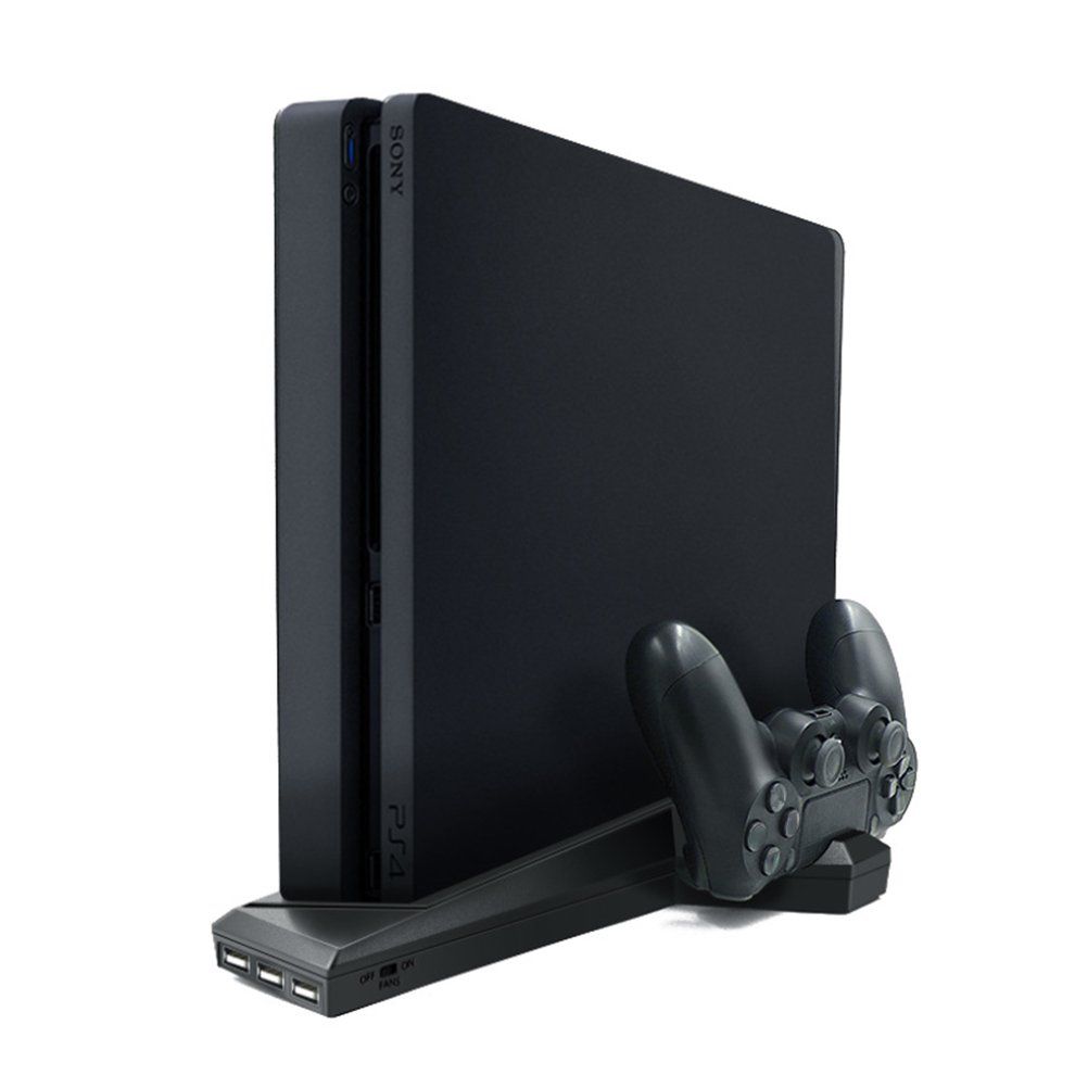 For PS4/PS4 Slim Vertical Stand With Cooling Fan Dual Controller-black-