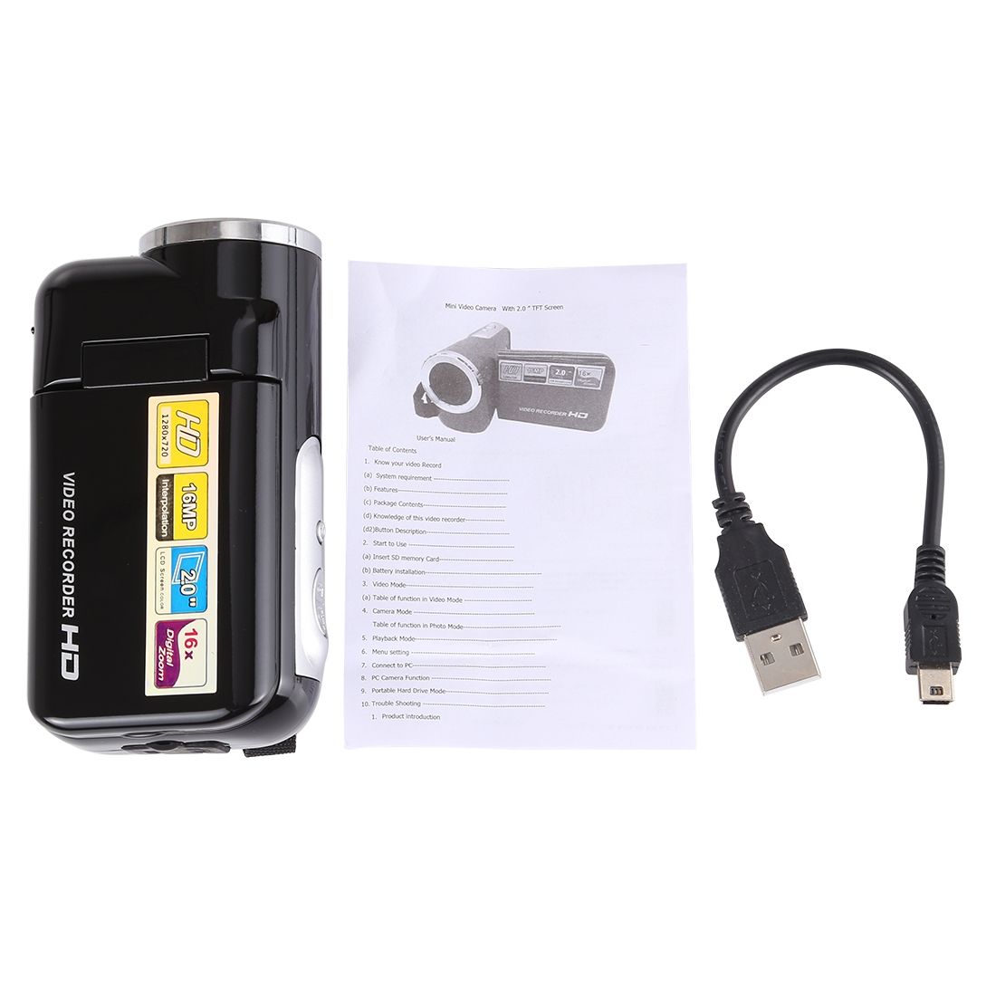 1280x720P HD 16X Digital Zoom 16.0 MP Digital Video Camera Recorder With 2.0 Inch LCD Screen(Black)
