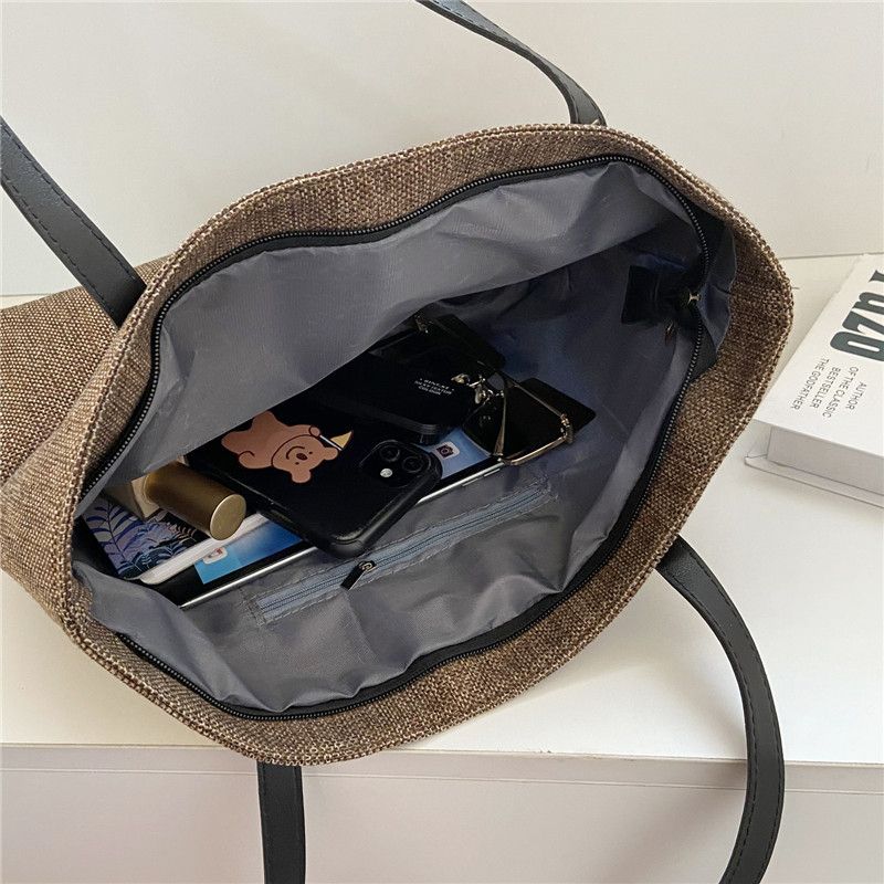 Ladies Tote Bag Knitted Fabric Women Handbag - Coffee Brown