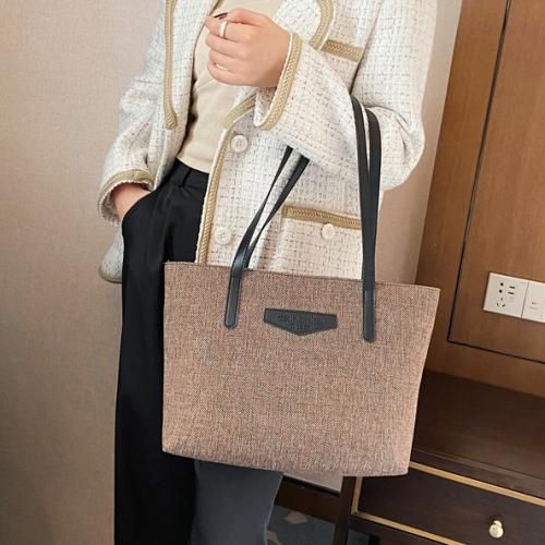 Ladies Tote Bag Knitted Fabric Women Handbag - Coffee Brown