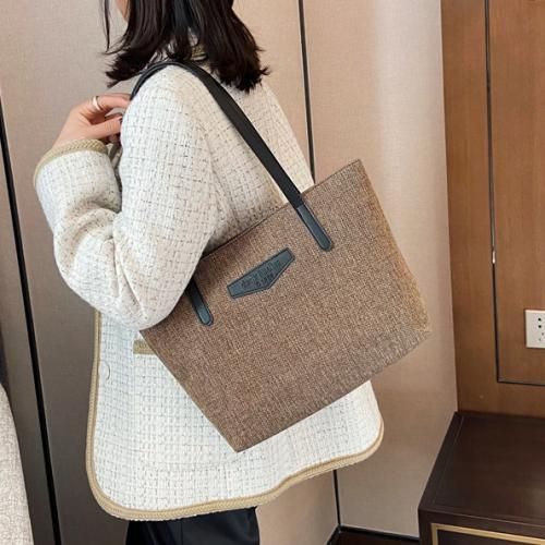 Ladies Tote Bag Knitted Fabric Women Handbag - Coffee Brown