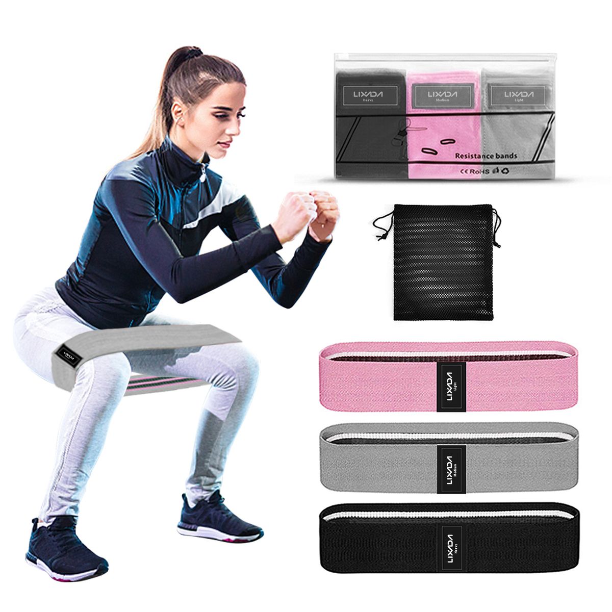 3PCS Non-slip Sports Exercise Resistance Loop Yoga Bands Set