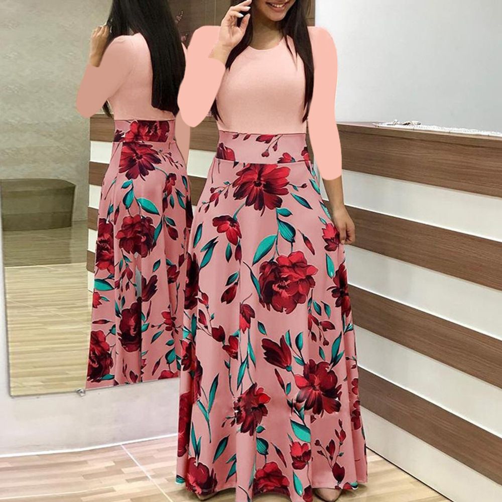 Women's Floral Print Long Sleeve Dresses Birthday Party -  Multi