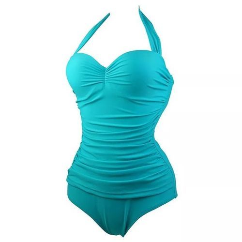 Women's Sexy One Piece Solid Color Beach Swimsuit - Sky Blue