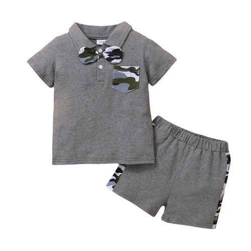 1-6Y Kid Boys Outfit Set Short Sleeves POLO Shirt With Bow + Shorts Pants