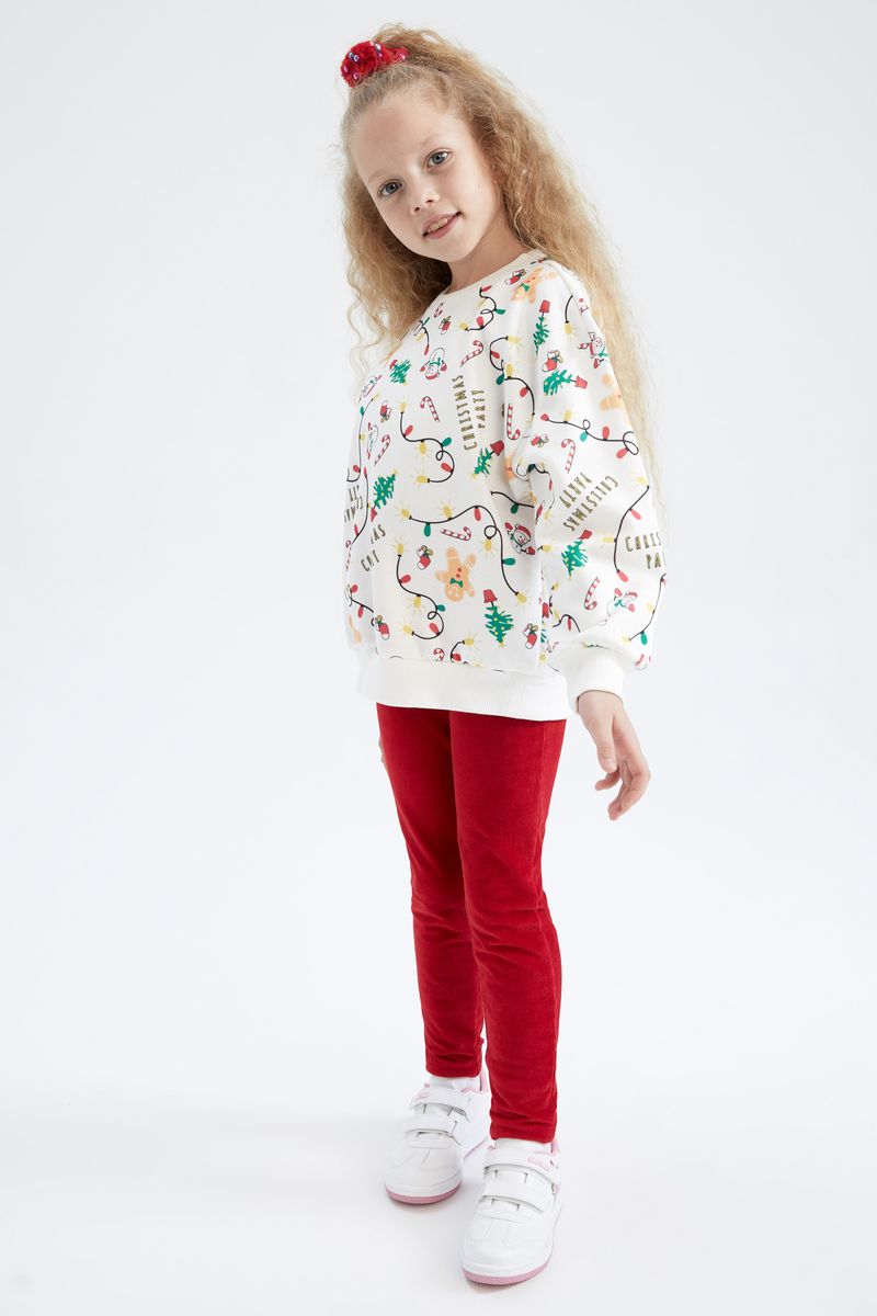Girl Knitted Legging Fit Leggings -Red