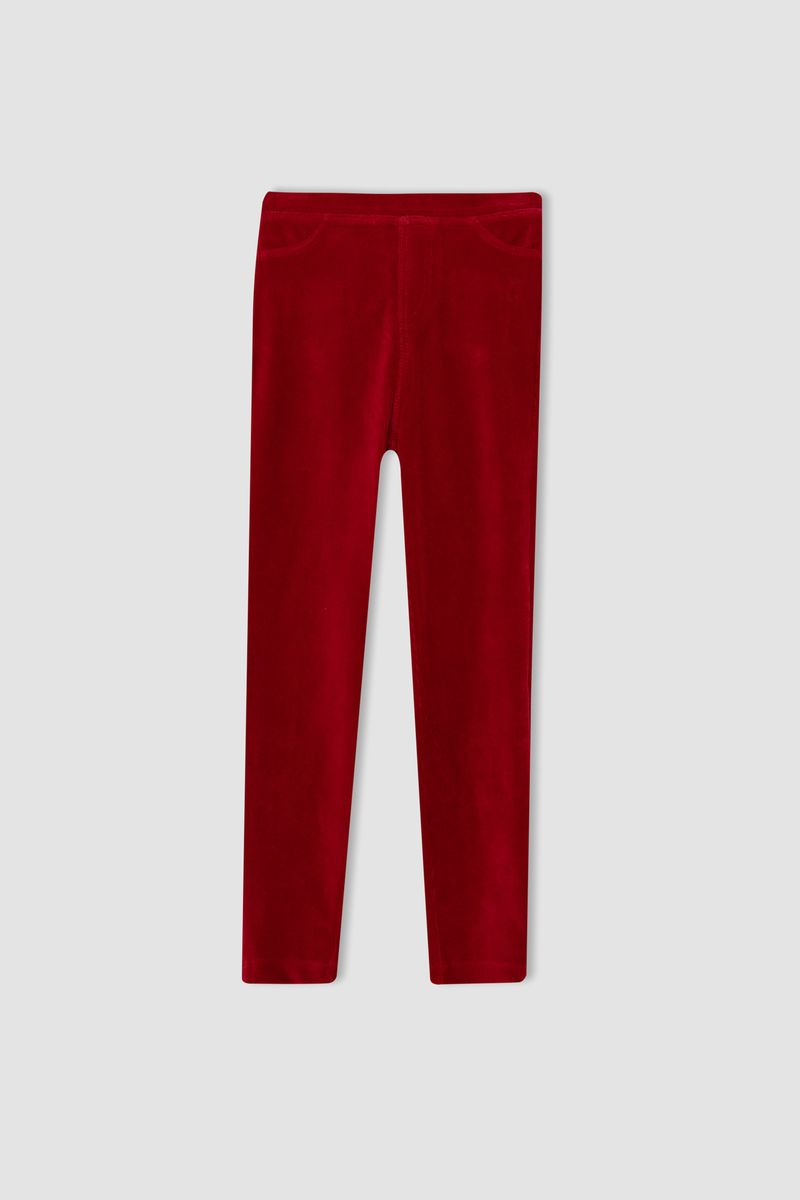 Girl Knitted Legging Fit Leggings -Red