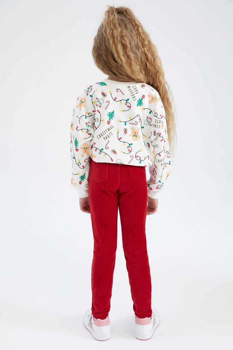Girl Knitted Legging Fit Leggings -Red