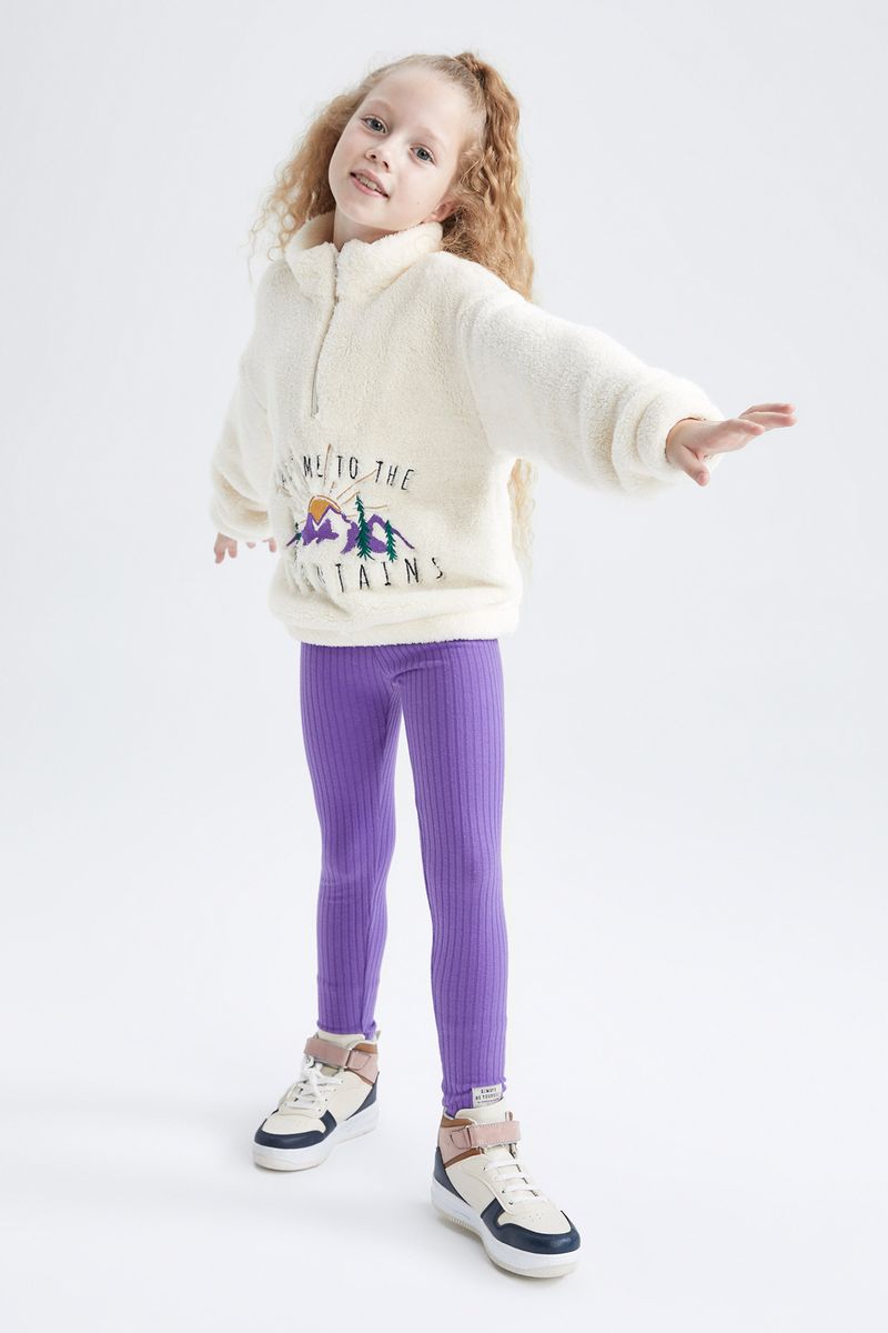Girl Knitted Legging Fit Leggings -Purple